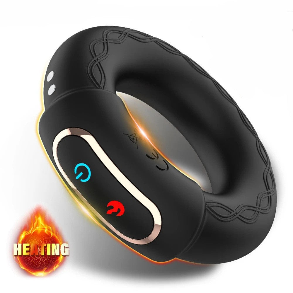 Men's Heating Vibration Ring Wear Massage10Frequency Double Motor Workout Silicone Ring